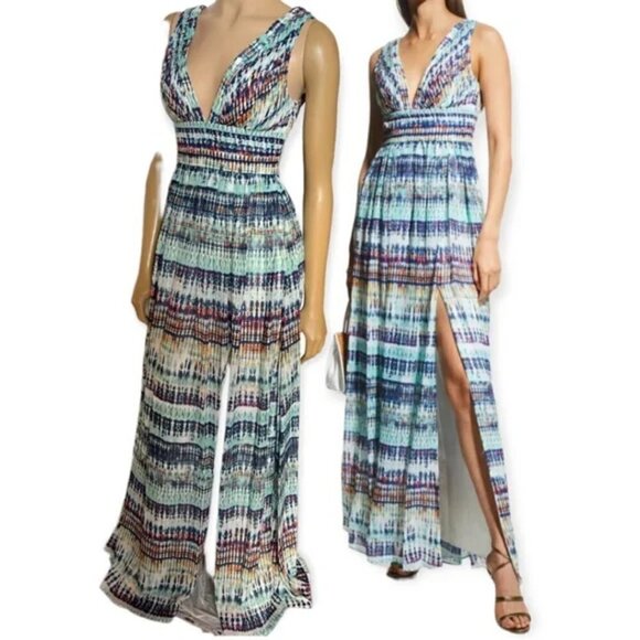 Aidan Mattox Chiffon Printed Boho Maxi Dress-Color  Blue Multi - Picture 5 of 8